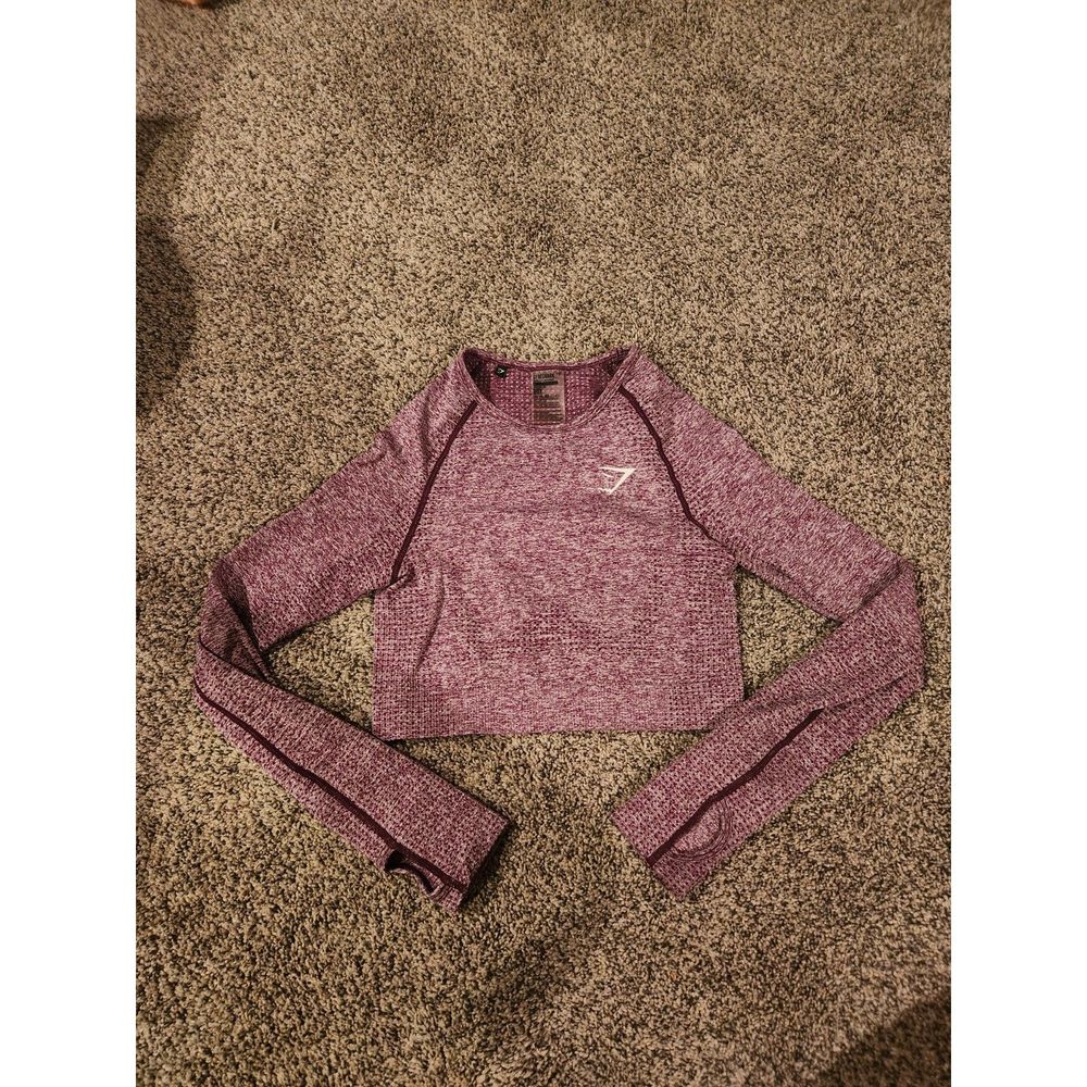 Gymshark Seamless Long Sleeve Crop Top Womens S Heathered Purple/Pink